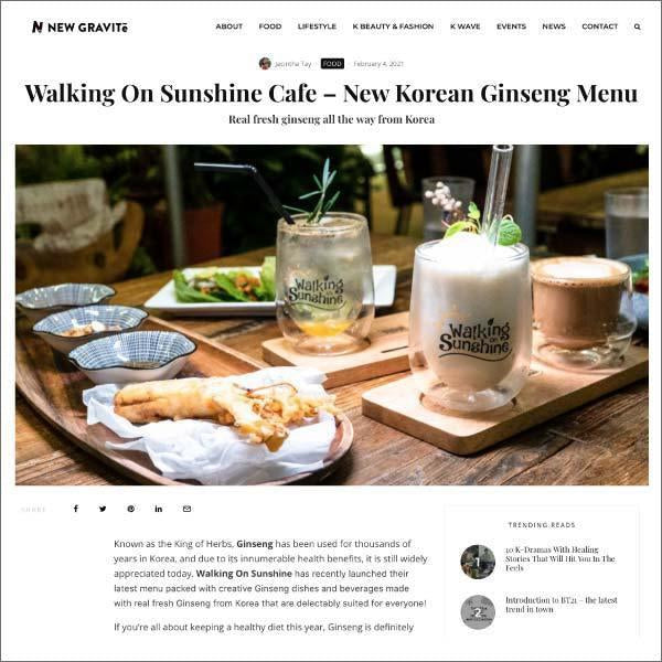 New Gravite: Walking On Sunshine Cafe – New Korean Ginseng Menu: Real fresh ginseng all the way from Korea